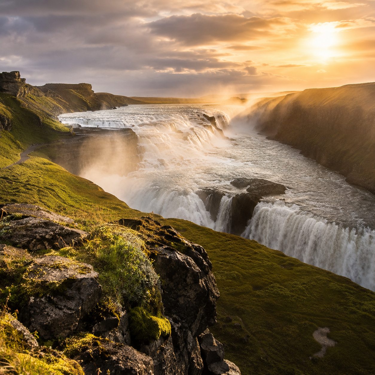Gullfoss Waterfall at golden hour